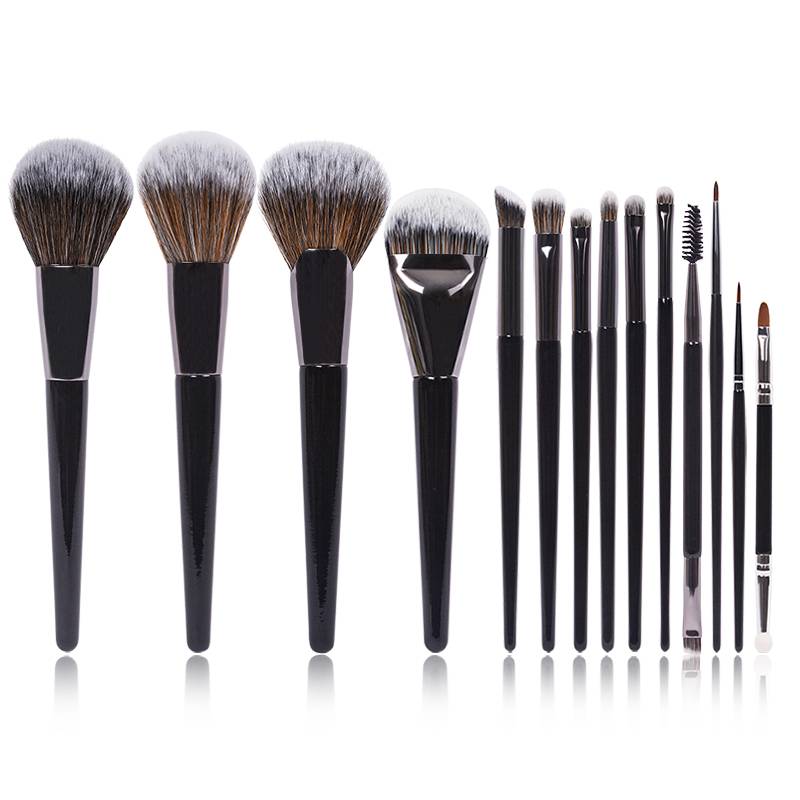 Dm Wholesale Private Label 14 Pcs Makeup Brush Set Wooden Handle Synthetic And Pony Hair Cosmetic Brush Makeup Tool For